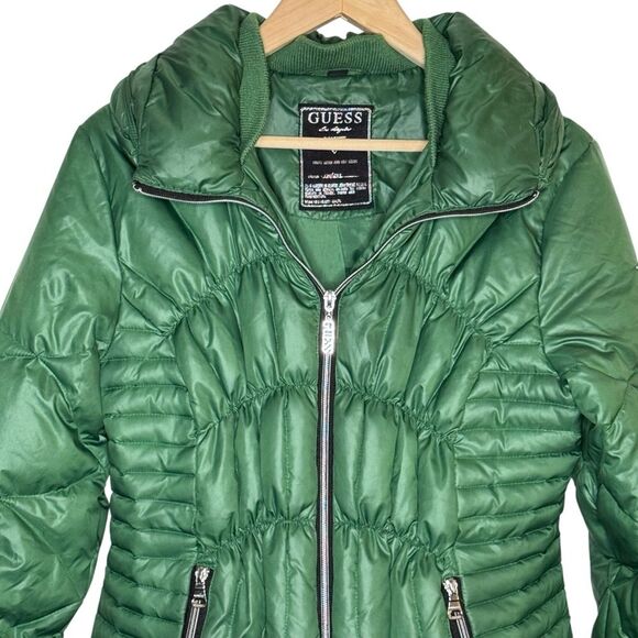 Guess Vintage Women's Kelly Green Zip Front Down Feather Puffer Jacket Sz Large - Picture 2 of 8
